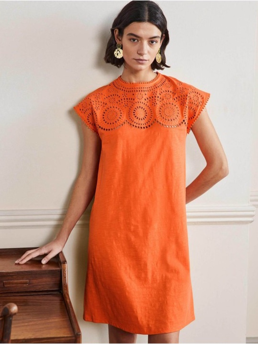 Boden Clementine Cutwork Jersey T-Shirt Dress Size 4L